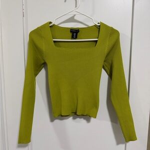 Sincerely Jules Square Neck Ribbed Lime Green Top